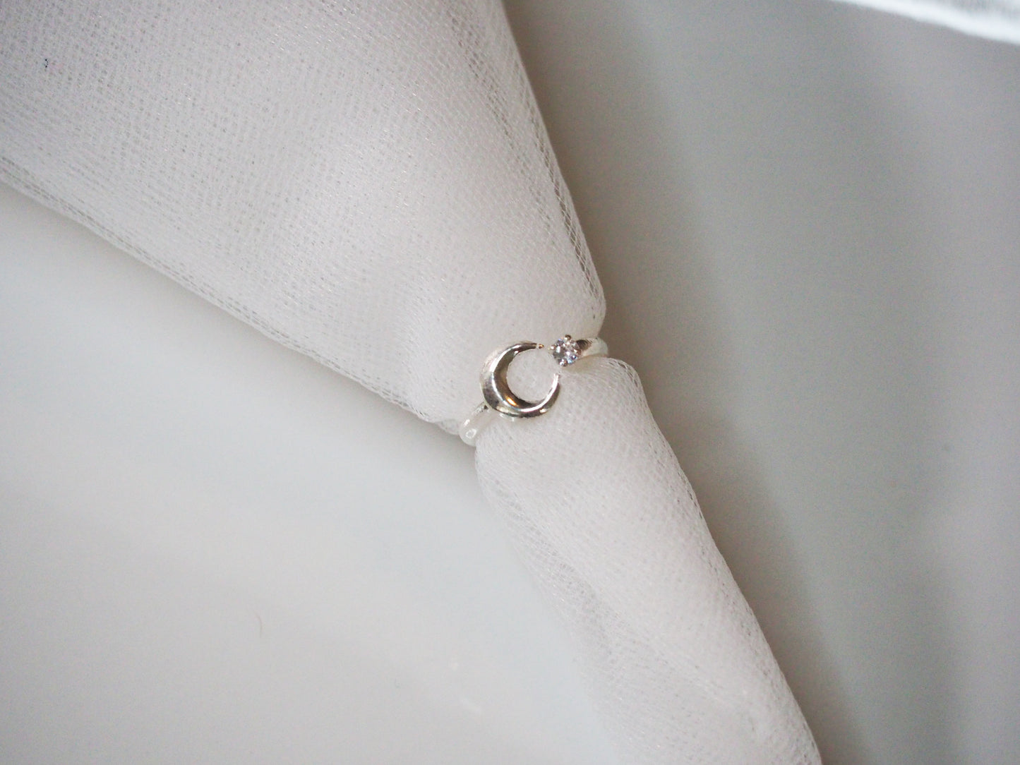 Beautiful Moon Ring with White Zircons in Sterling Silver 925