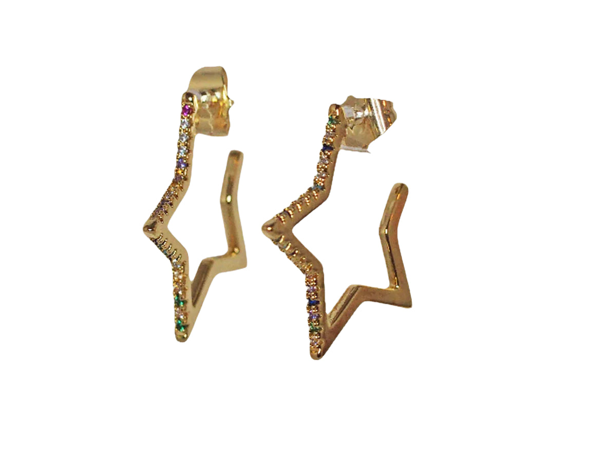 18k Gold Plated Star Earrings with Colorful Zirconia