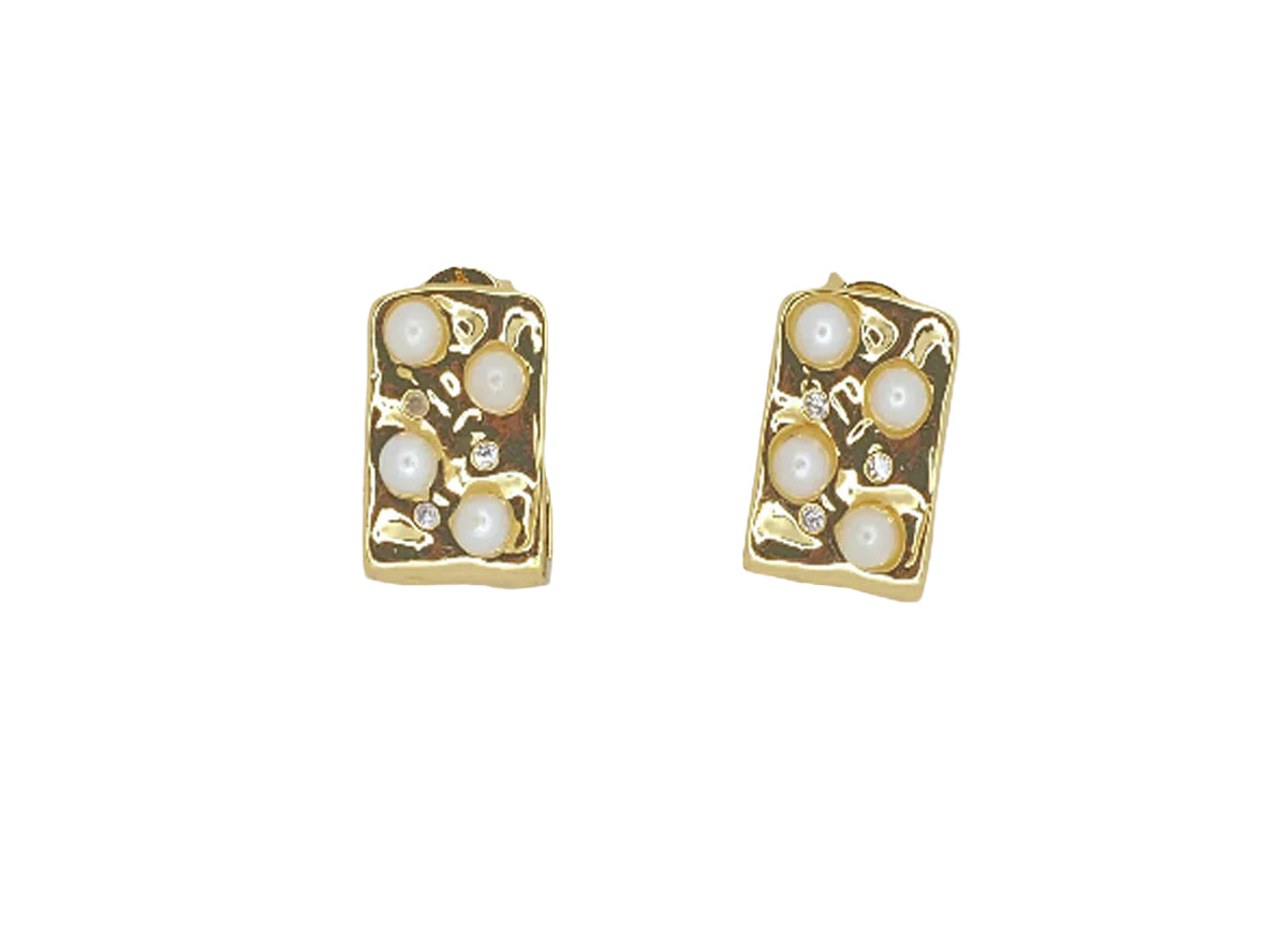 Gold Plated 18k Square Earrings with 4 Pearls