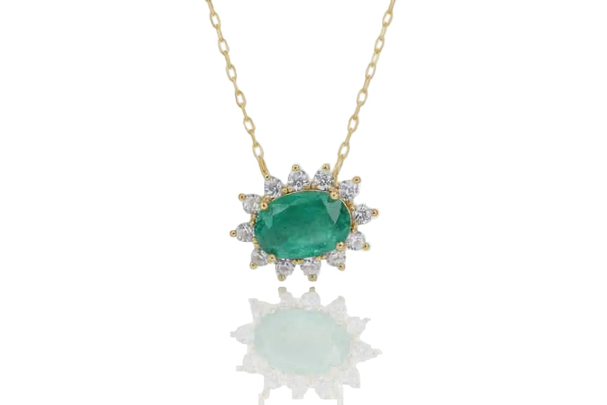 Green Stone Pendant Necklace with Zircons – 18K Gold Plated
