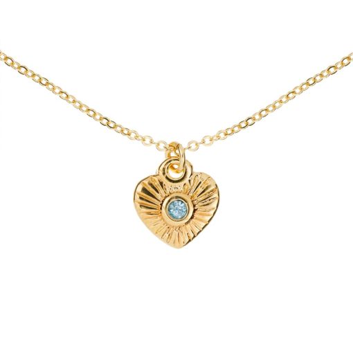 Necklace Gold Heart Pendant with Blue Zircon | 22k Gold Plated