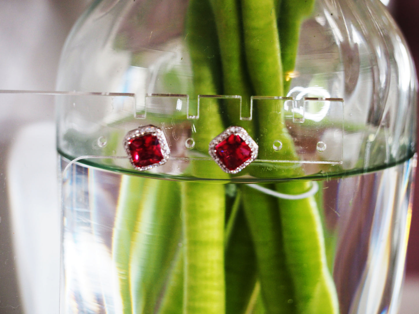 Square Magenta Zirconia Earrings, Sterling Silver 925