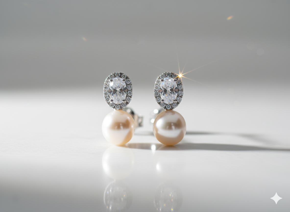 Bride Earrings with Zirconia & Pearl - Sterling Silver 925
