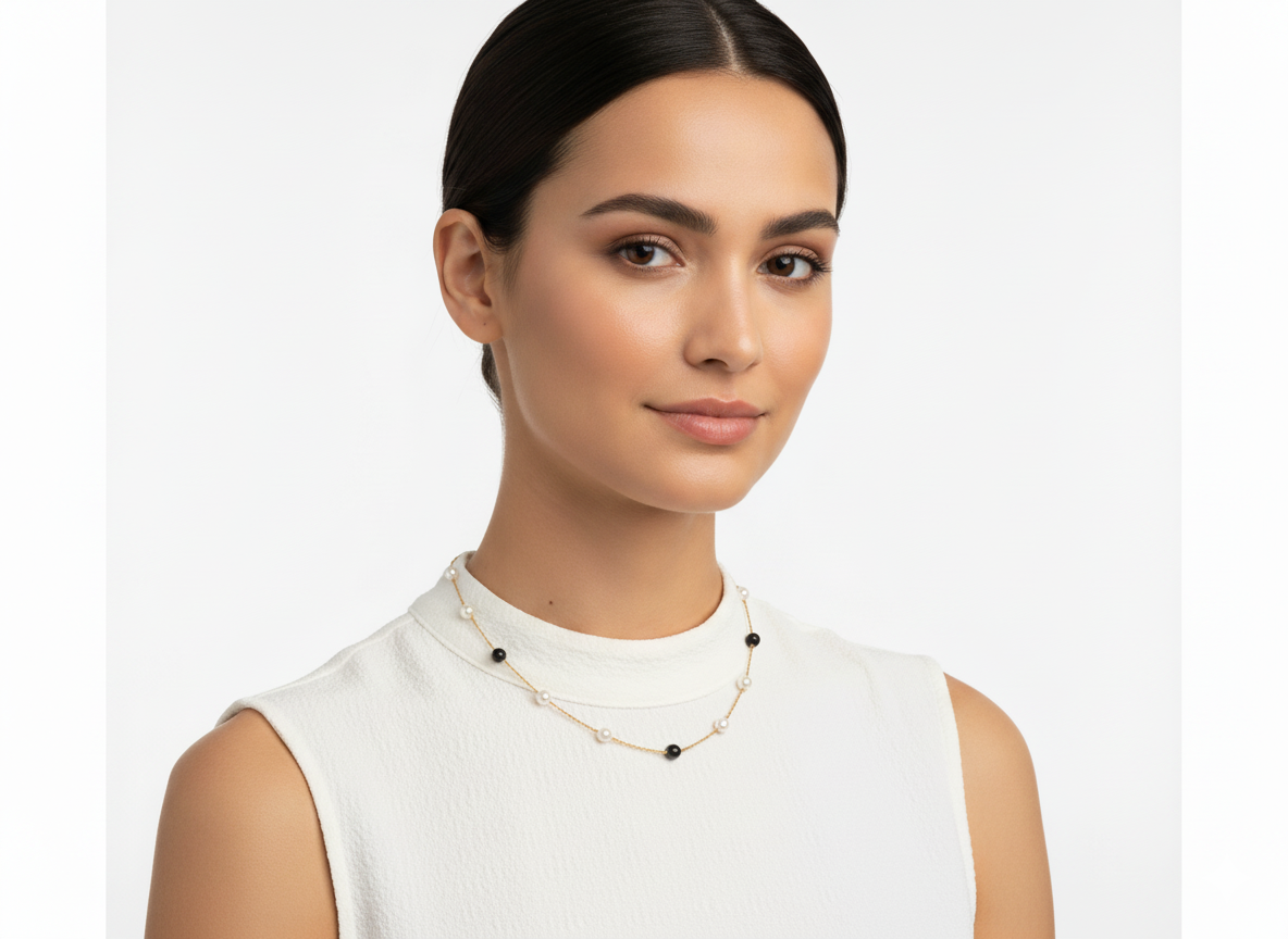 Black & White 18K Gold Plated Necklace