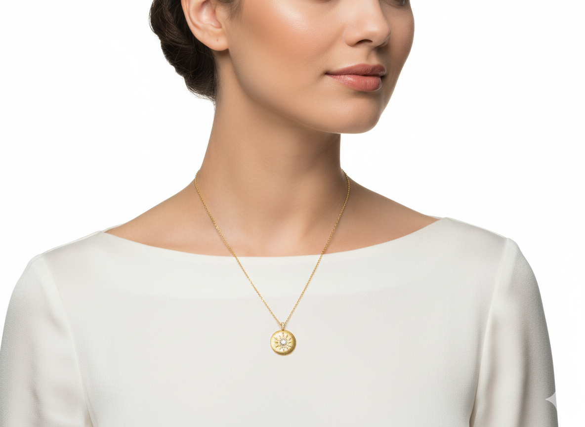 8K Gold-Plated Circle Star Necklace with Sparkling Zirconia