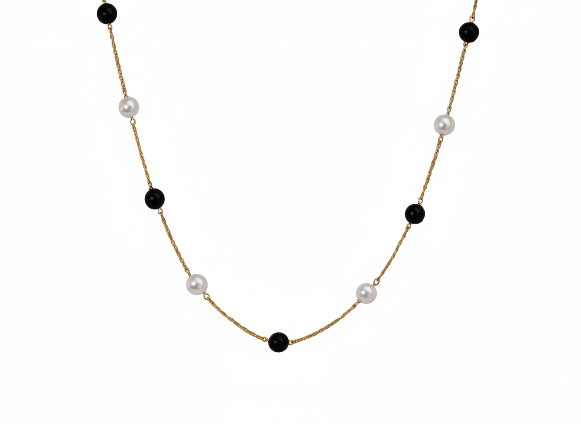 Black & White 18K Gold Plated Necklace