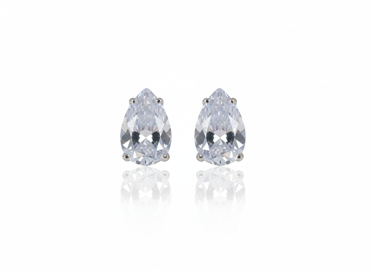 White Drop Zirconia Earrings in Sterling Silver 925