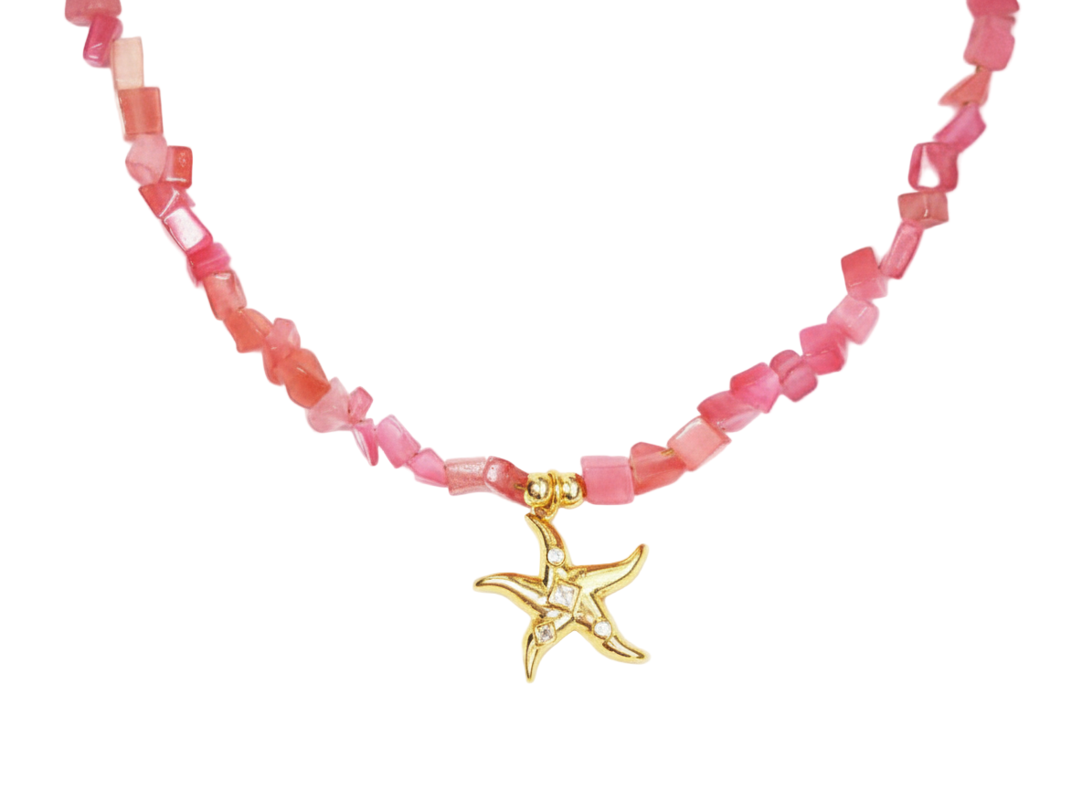 Pink Quartz Necklace with Starfish Pendant – 18K Gold Plated