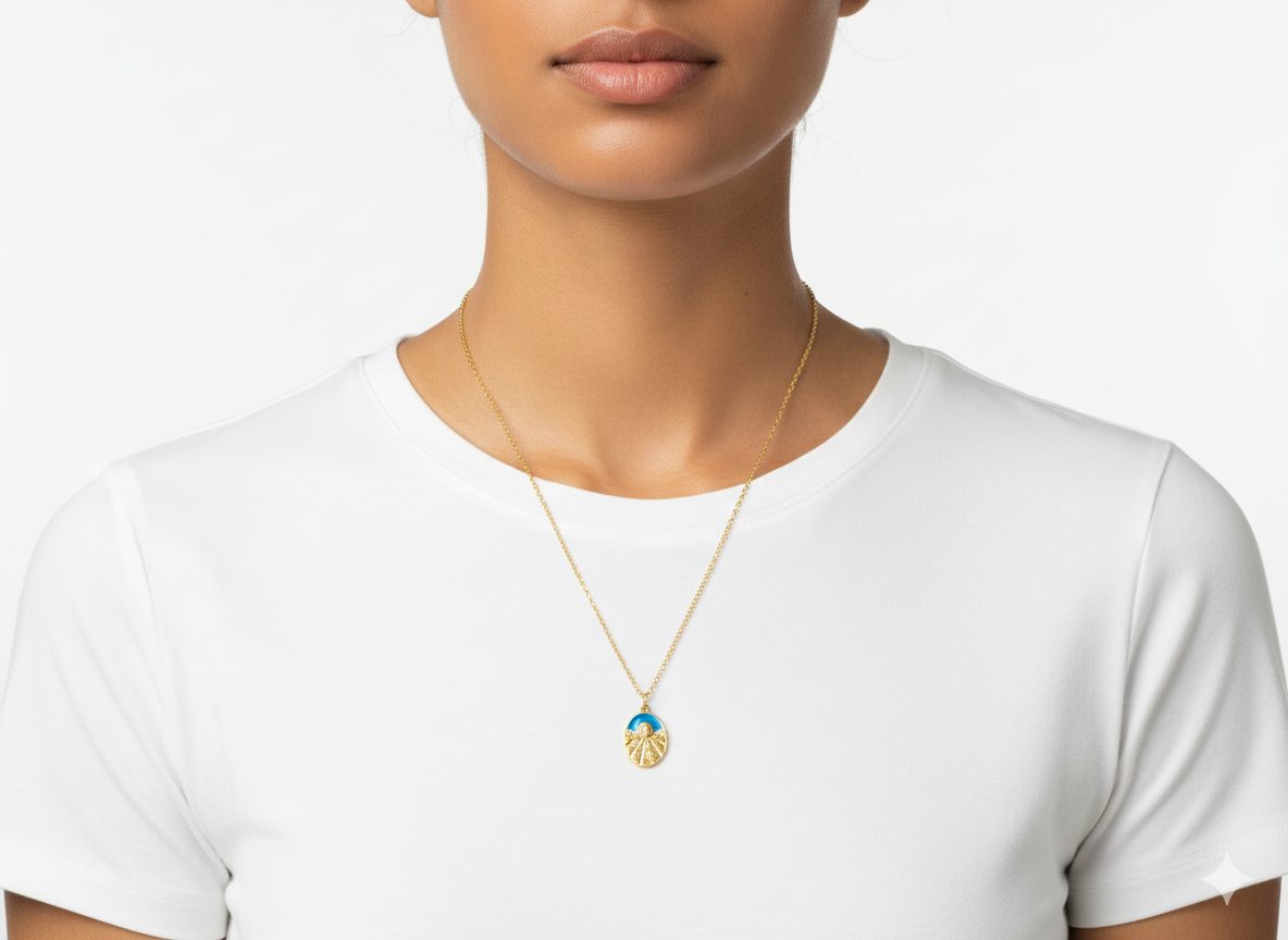 Blue Moon & Stars Pendant Necklace – Adjustable 17.5”-18K Gold-Plated