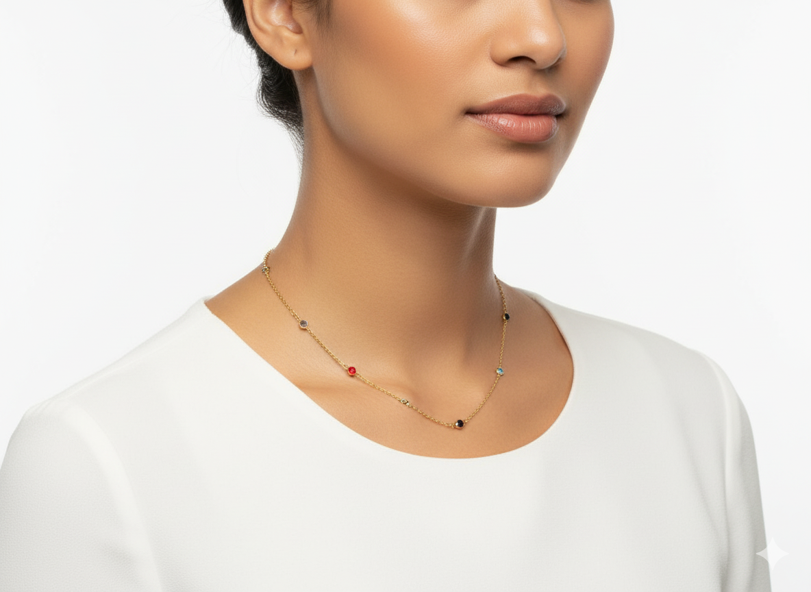 Crystal of Colors Necklace Chain Gold Plated 18k