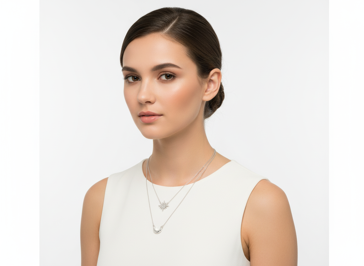 Sterling Silver 925 Star & Noon Necklace with Mini Zircons