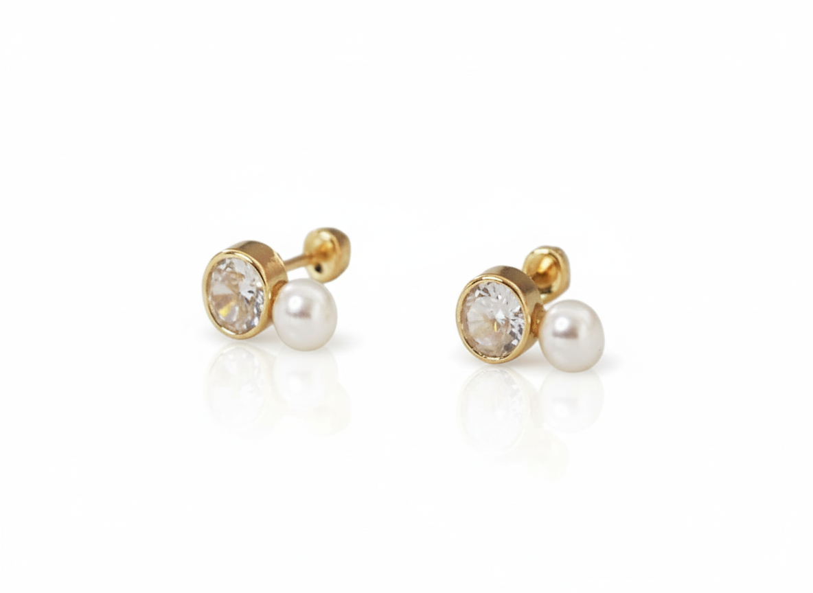 18K Gold-Plated Hoop Earrings with Zirconia & Pearl