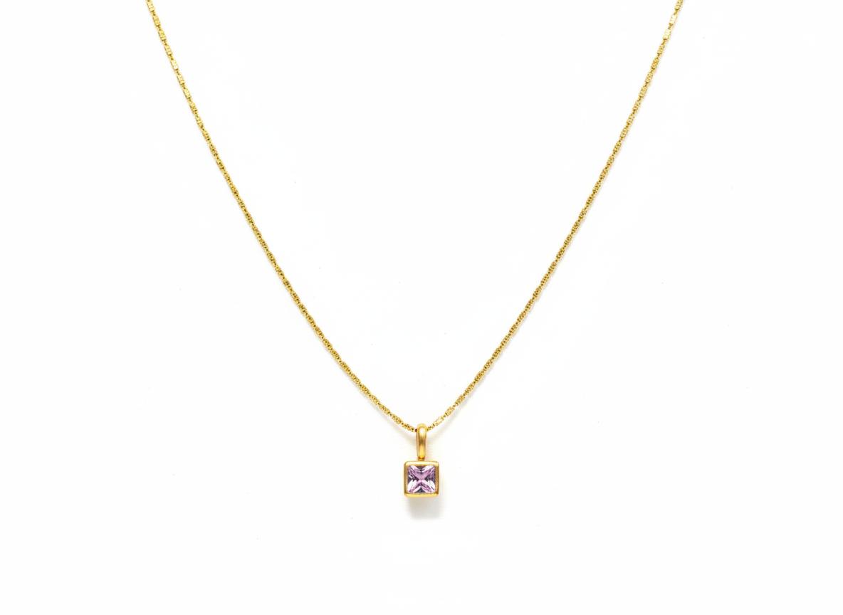 Zirconia Colors Pendant Necklace | 18K Gold Plated | Length: 17.5 inches