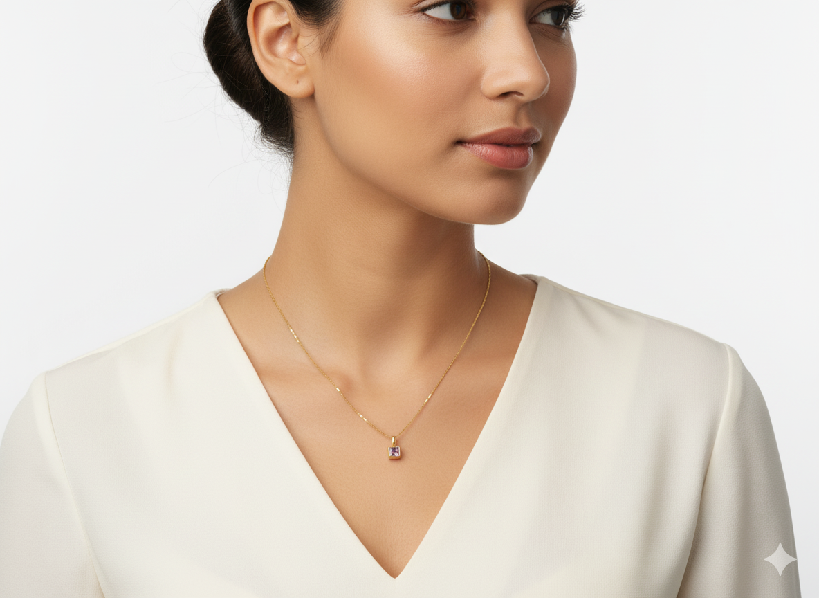 Zirconia Colors Pendant Necklace | 18K Gold Plated | Length: 17.5 inches