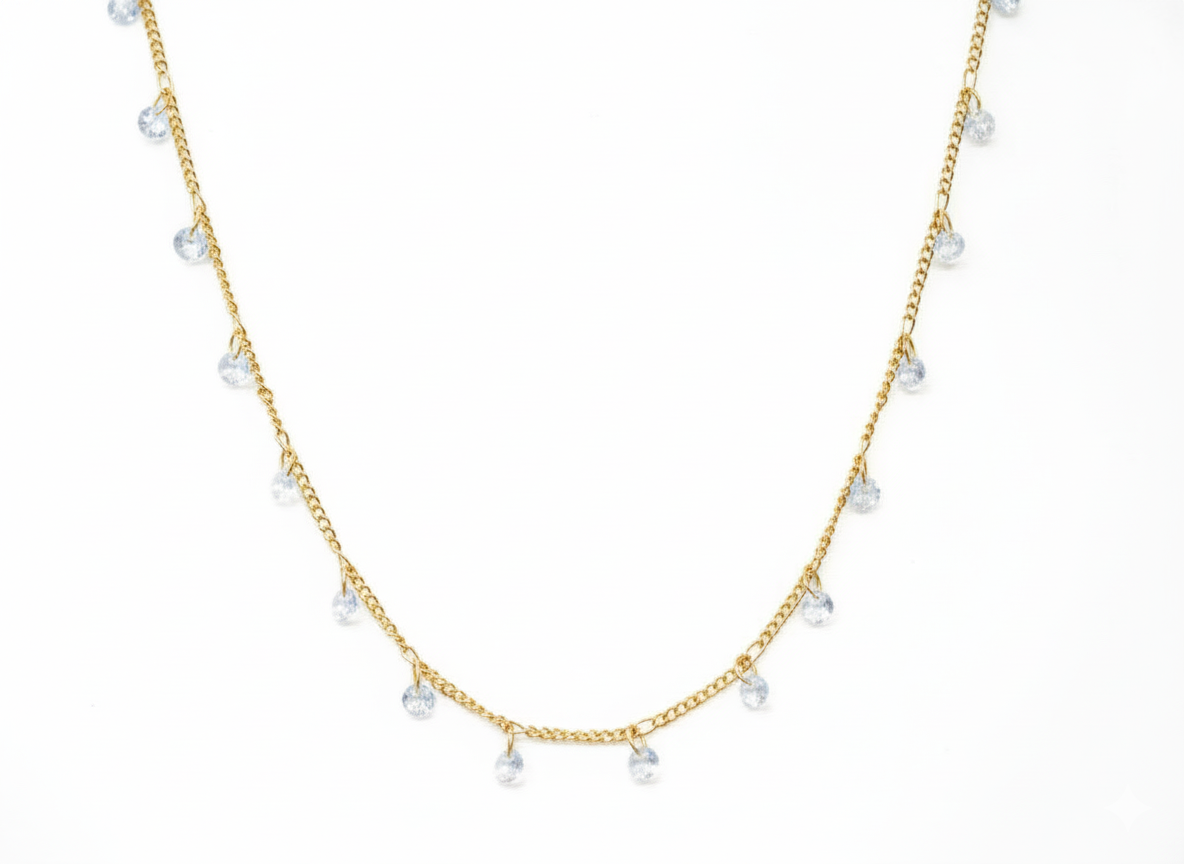 White Crystal Necklace 18k Gold Plated