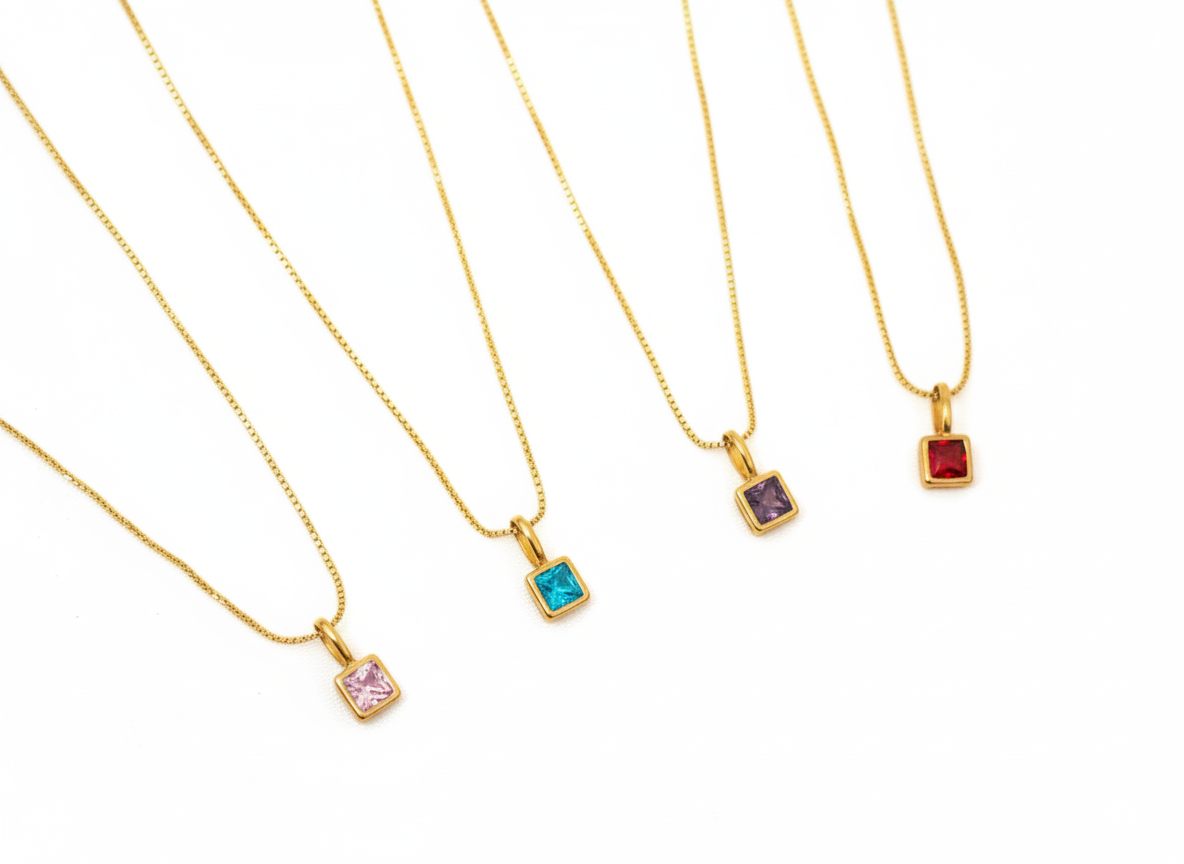 Zirconia Colors Pendant Necklace | 18K Gold Plated | Length: 17.5 inches