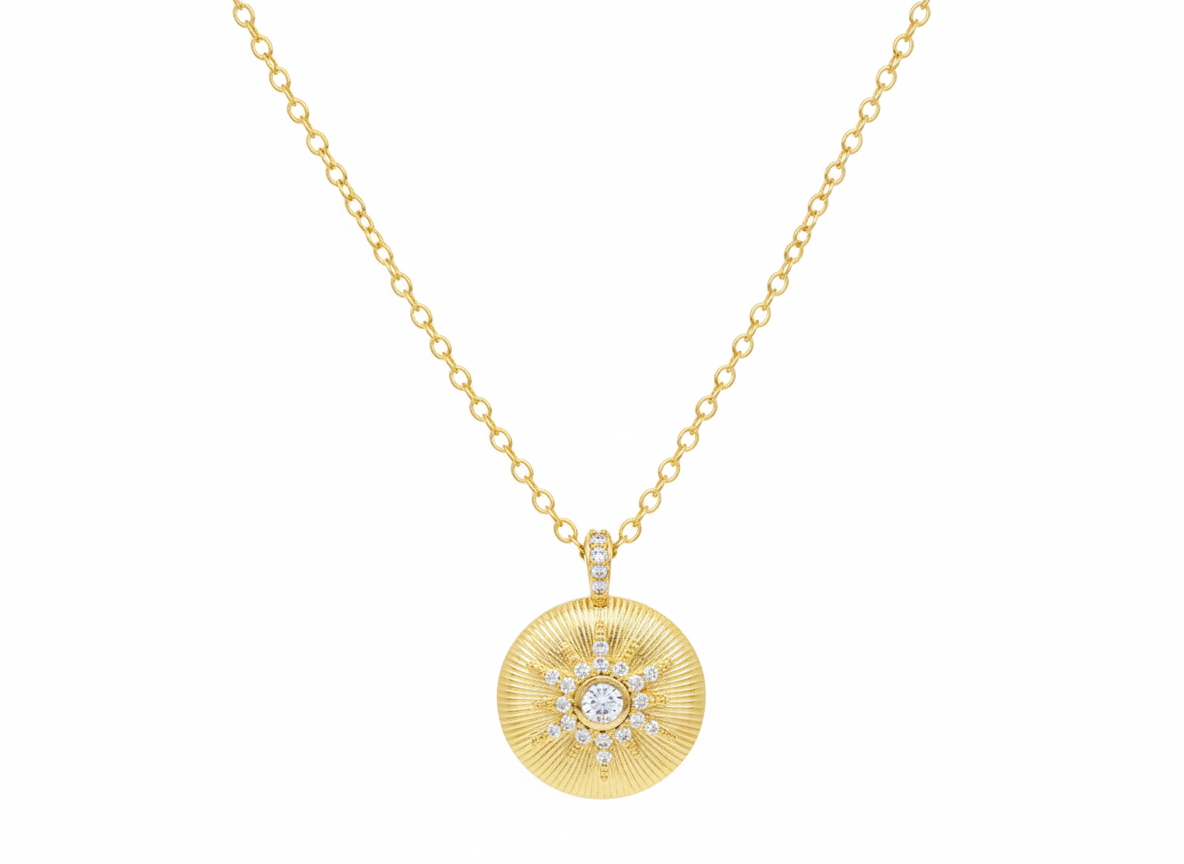 8K Gold-Plated Circle Star Necklace with Sparkling Zirconia