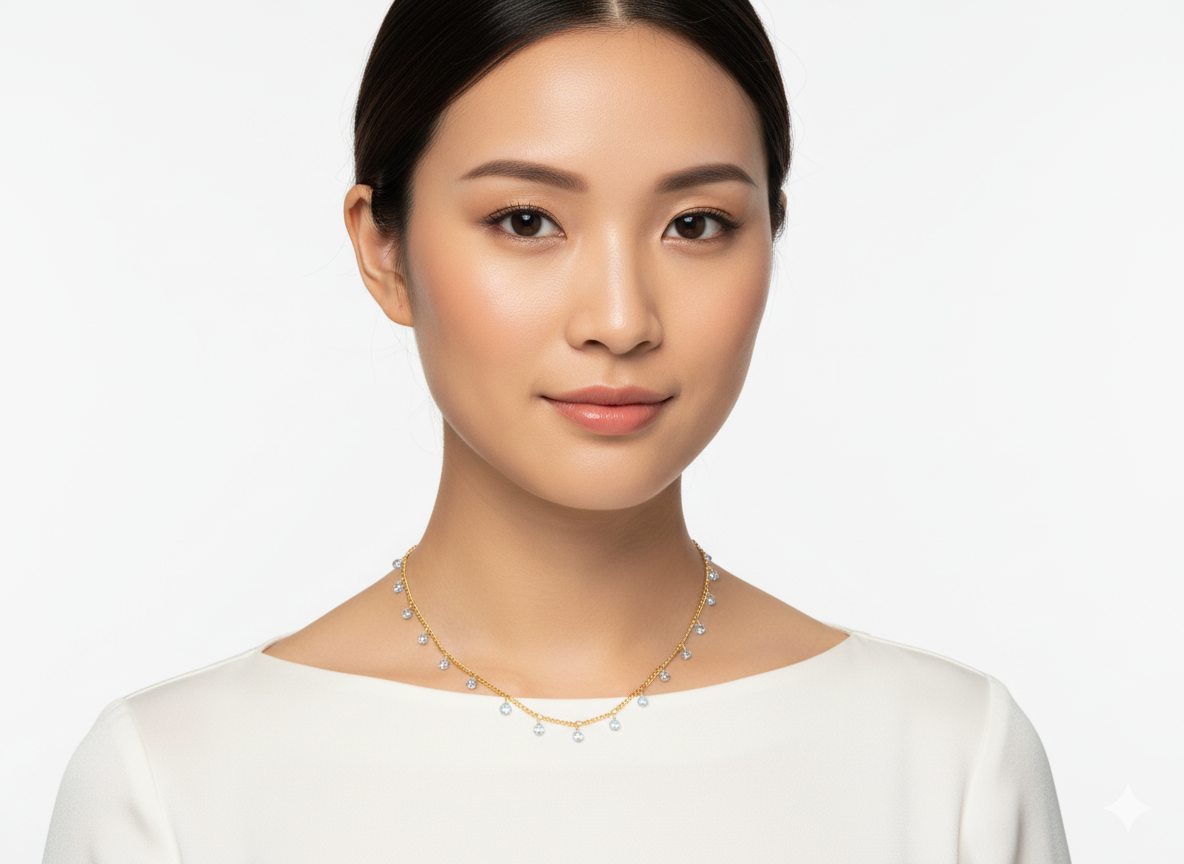 White Crystal Necklace 18k Gold Plated