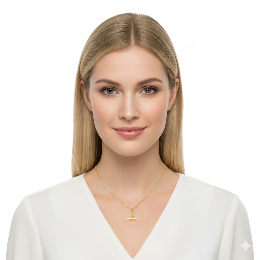 North Star Pendant Necklace Gold Plated 22k