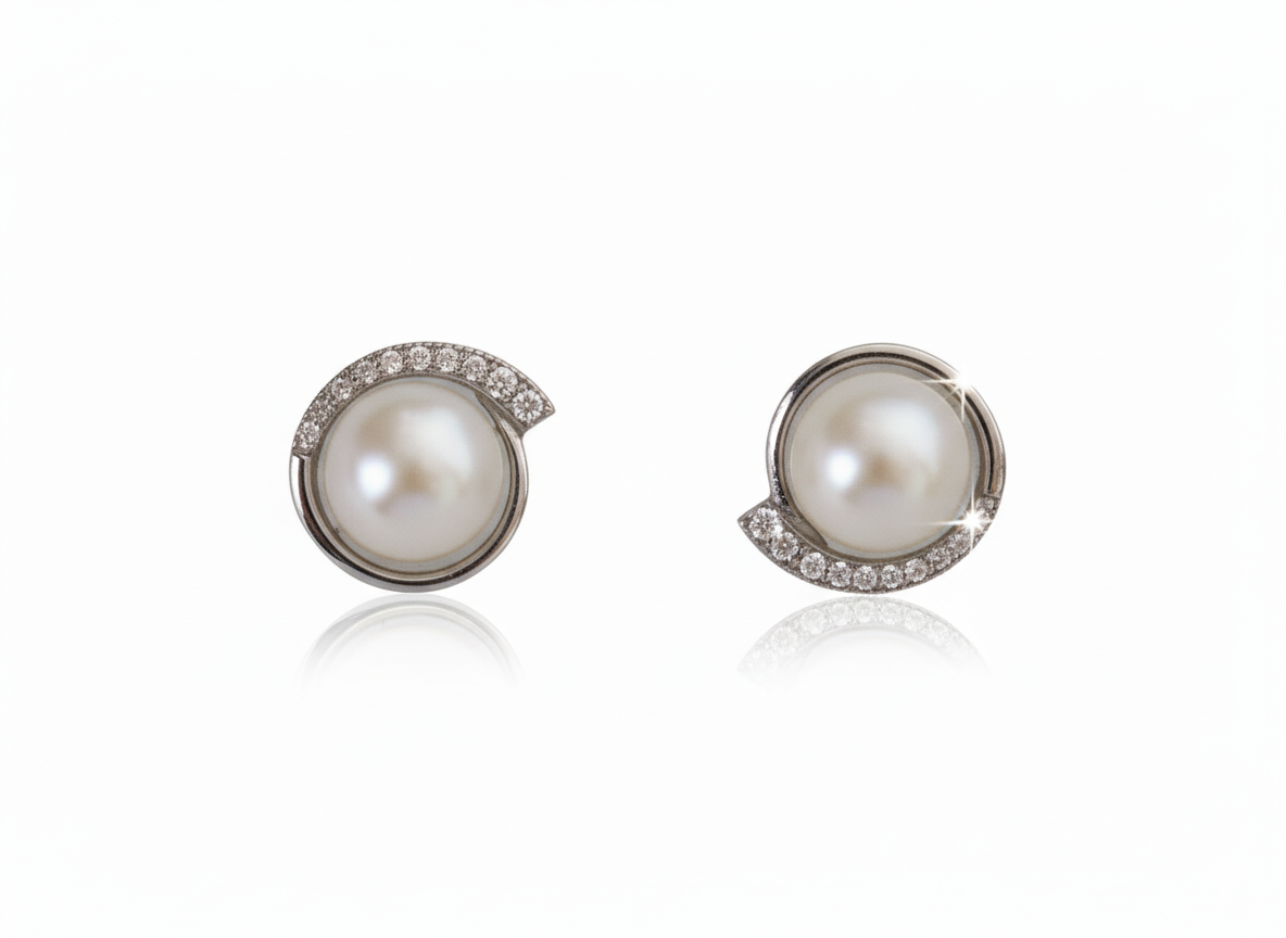 Pearl & Zirconia Earrings in Sterling Silver 925