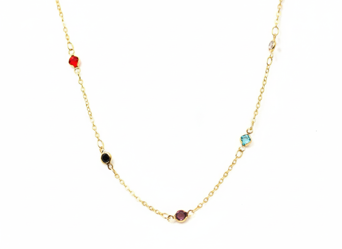 Crystal of Colors Necklace Chain Gold Plated 18k