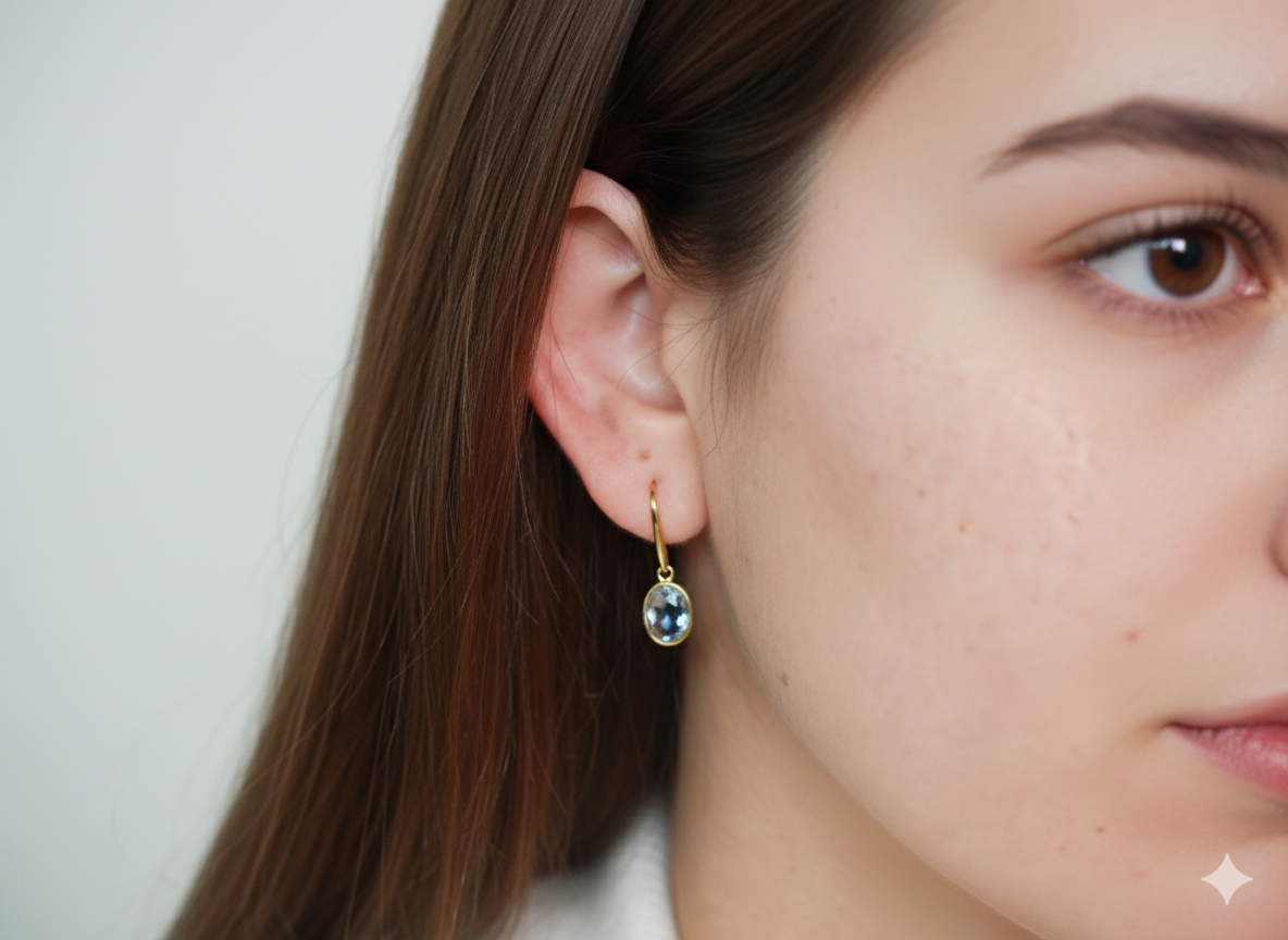 Longer Earrings with Blue Stone and White Zircons - Sterling Silver 925