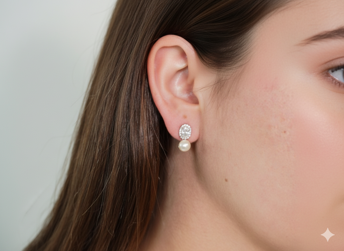 Bride Earrings with Zirconia & Pearl - Sterling Silver 925