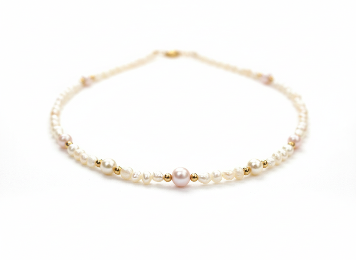 Mini Freshwater Pearl Necklace with Pink Pearls-