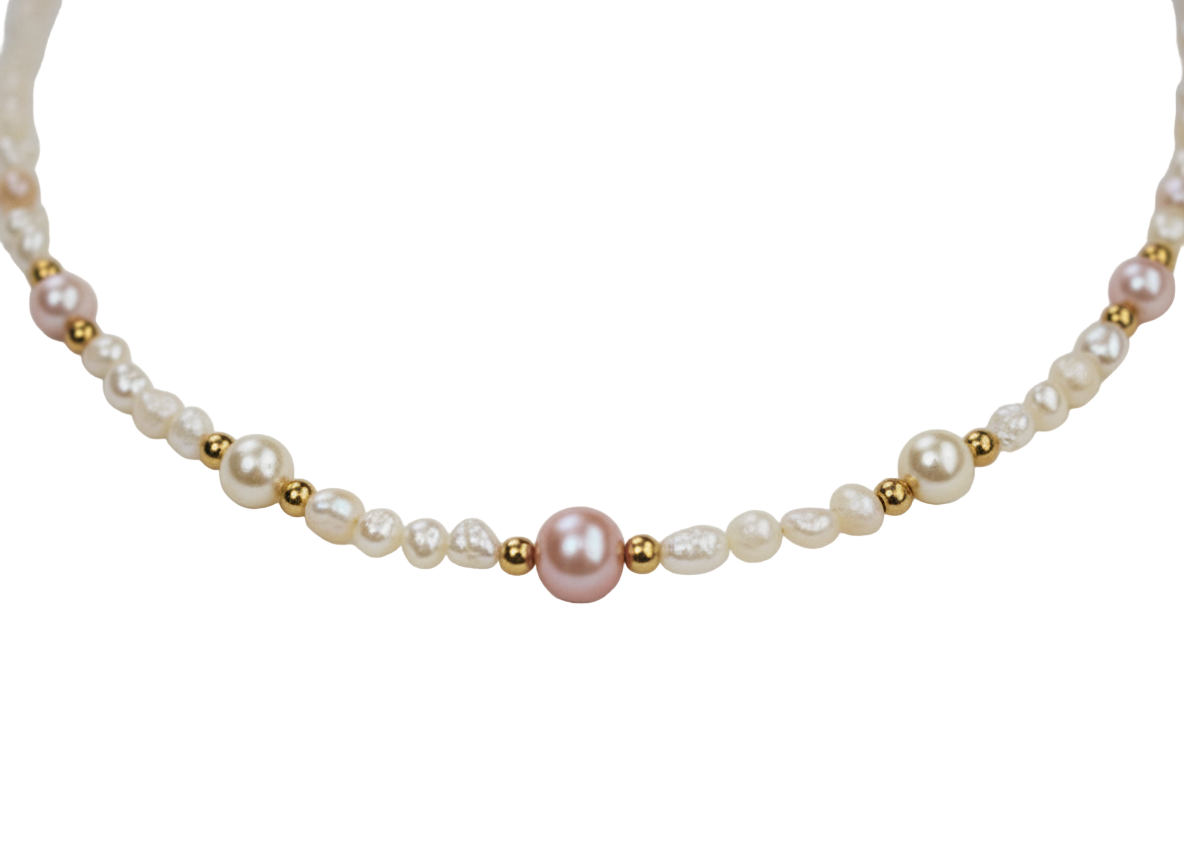 Mini Freshwater Pearl Necklace with Pink Pearls-