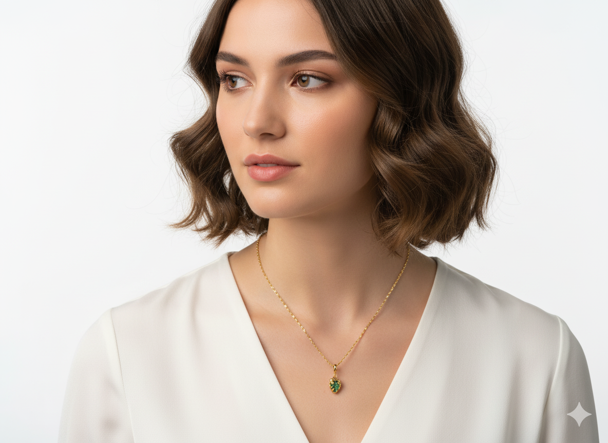 Green Stone Necklace – 18k Gold Plated