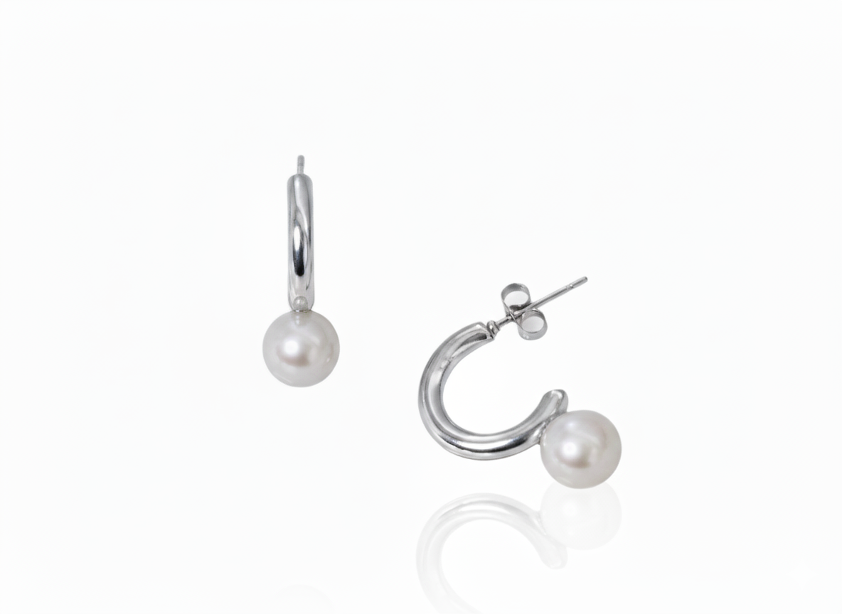 Silver Plated Hoops with Pearl