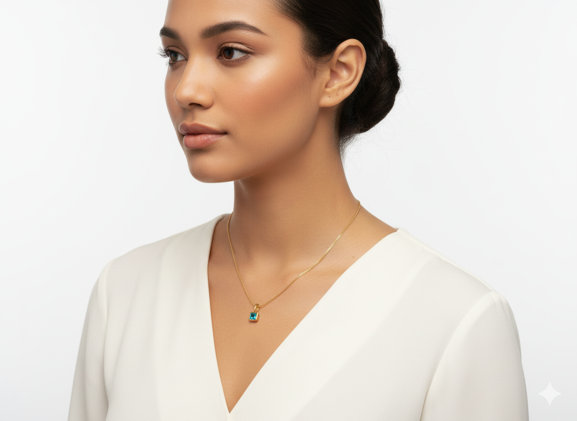 Zirconia Colors Pendant Necklace | 18K Gold Plated | Length: 17.5 inches