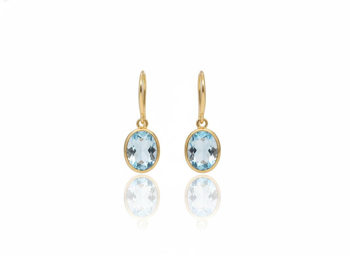Longer Earrings with Blue Stone and White Zircons - Sterling Silver 925