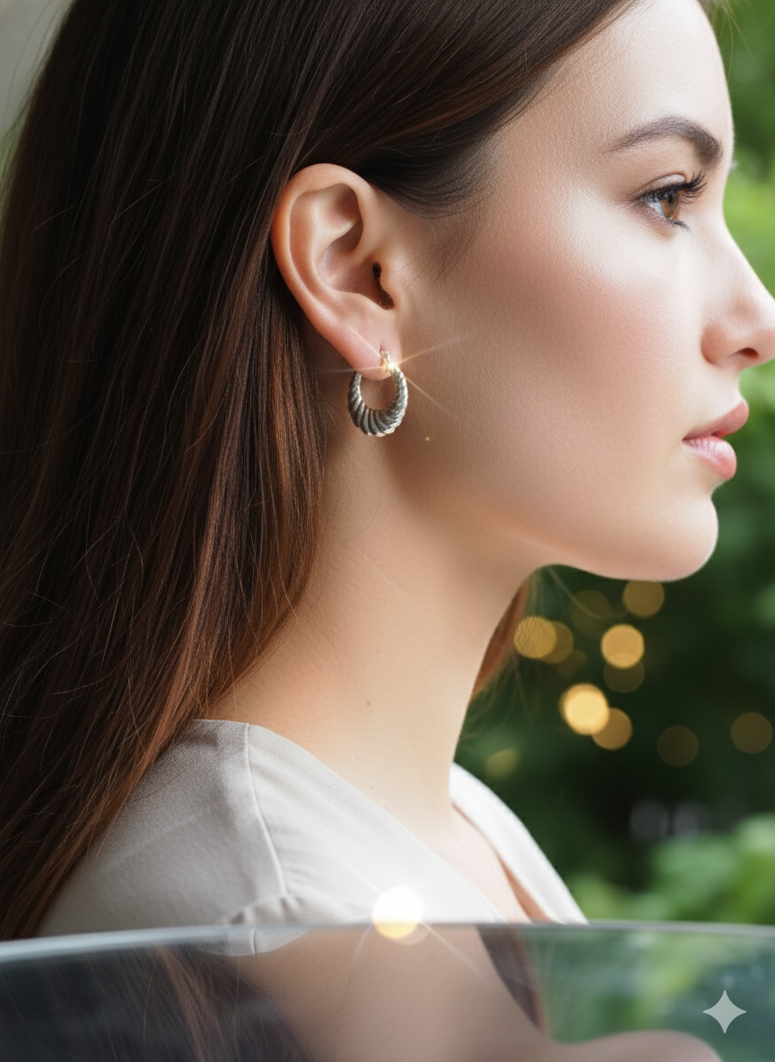 Vintage Earrings - Sterling Silver 925 with Decorative Lines