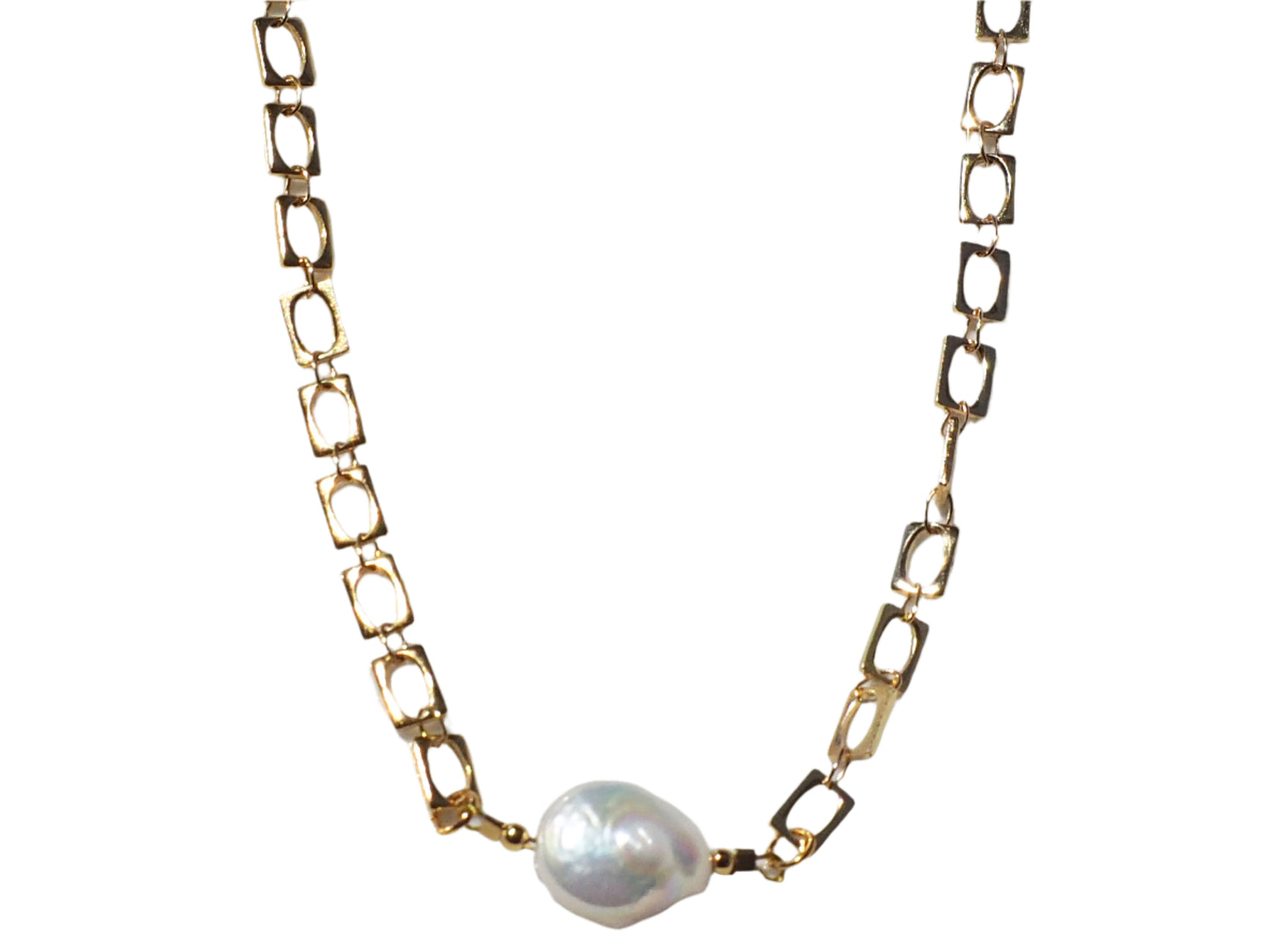 Pearl Square Chain Necklace – 18k Gold Plated Chain with Mother of Pearl