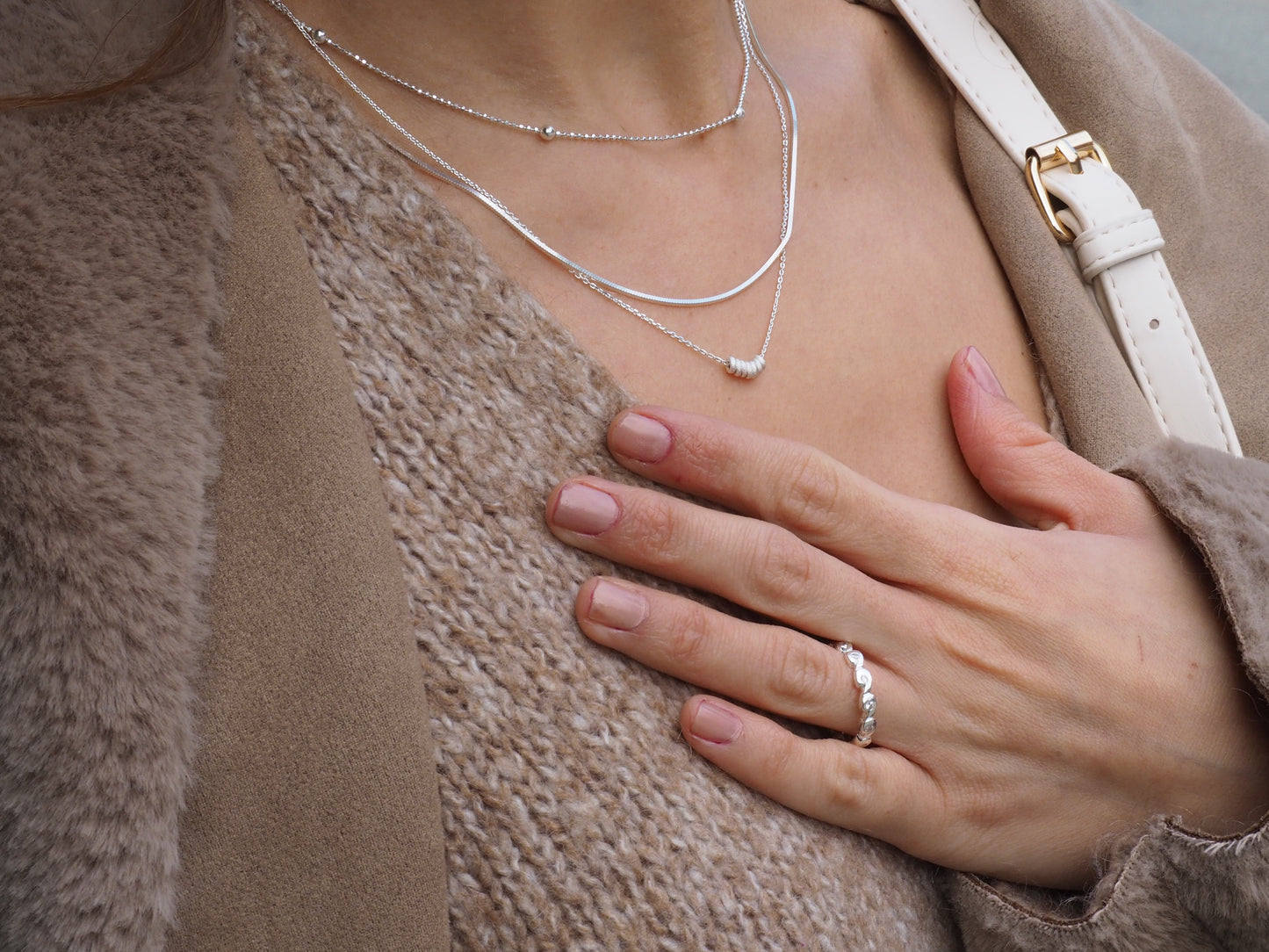 Beautiful Waves Ring with White Zircons in Sterling Silver 925
