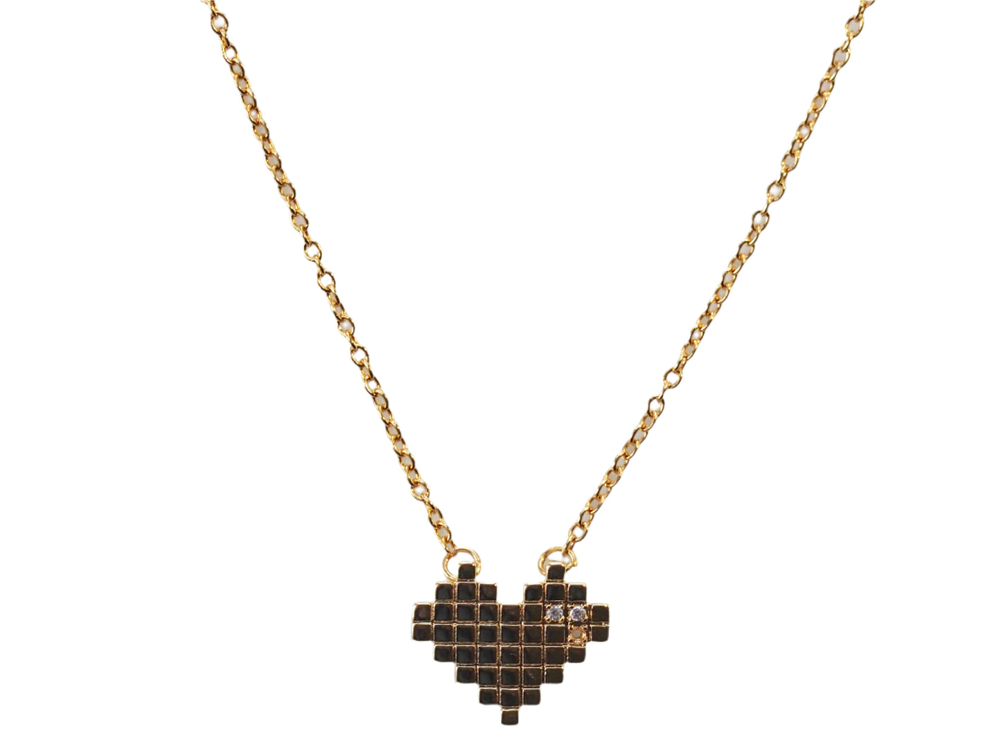 Gold Plated 18k Heart Pixels Pendant Necklace
