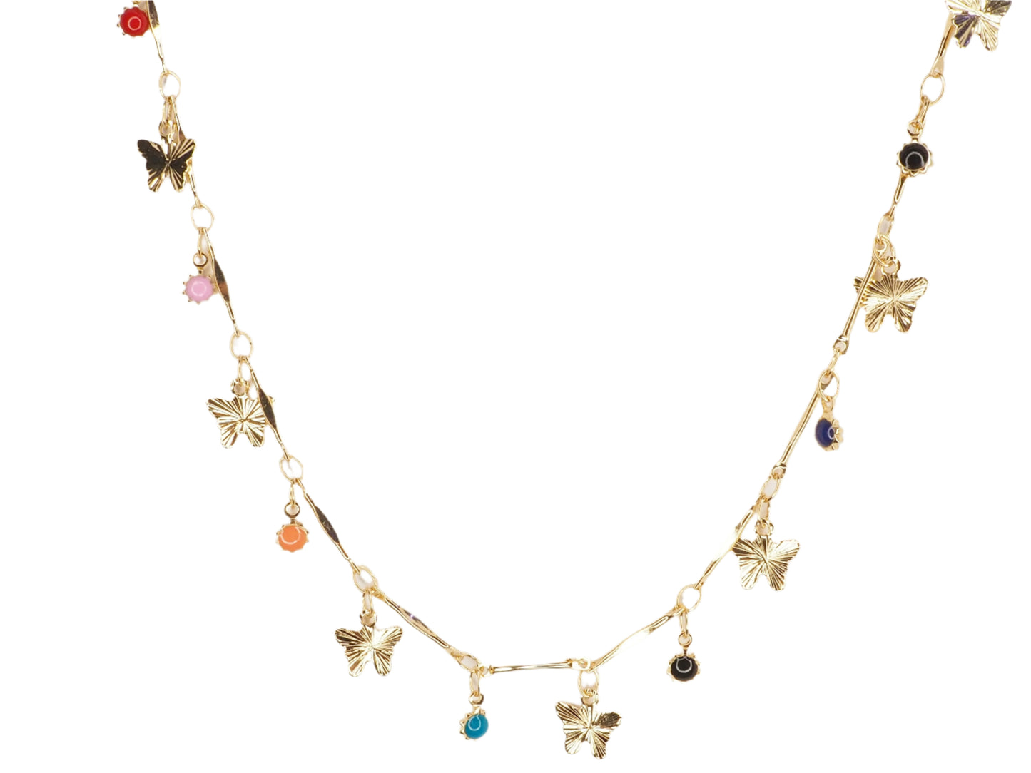 Gold Plated 18k Butterflies & Stones Necklace