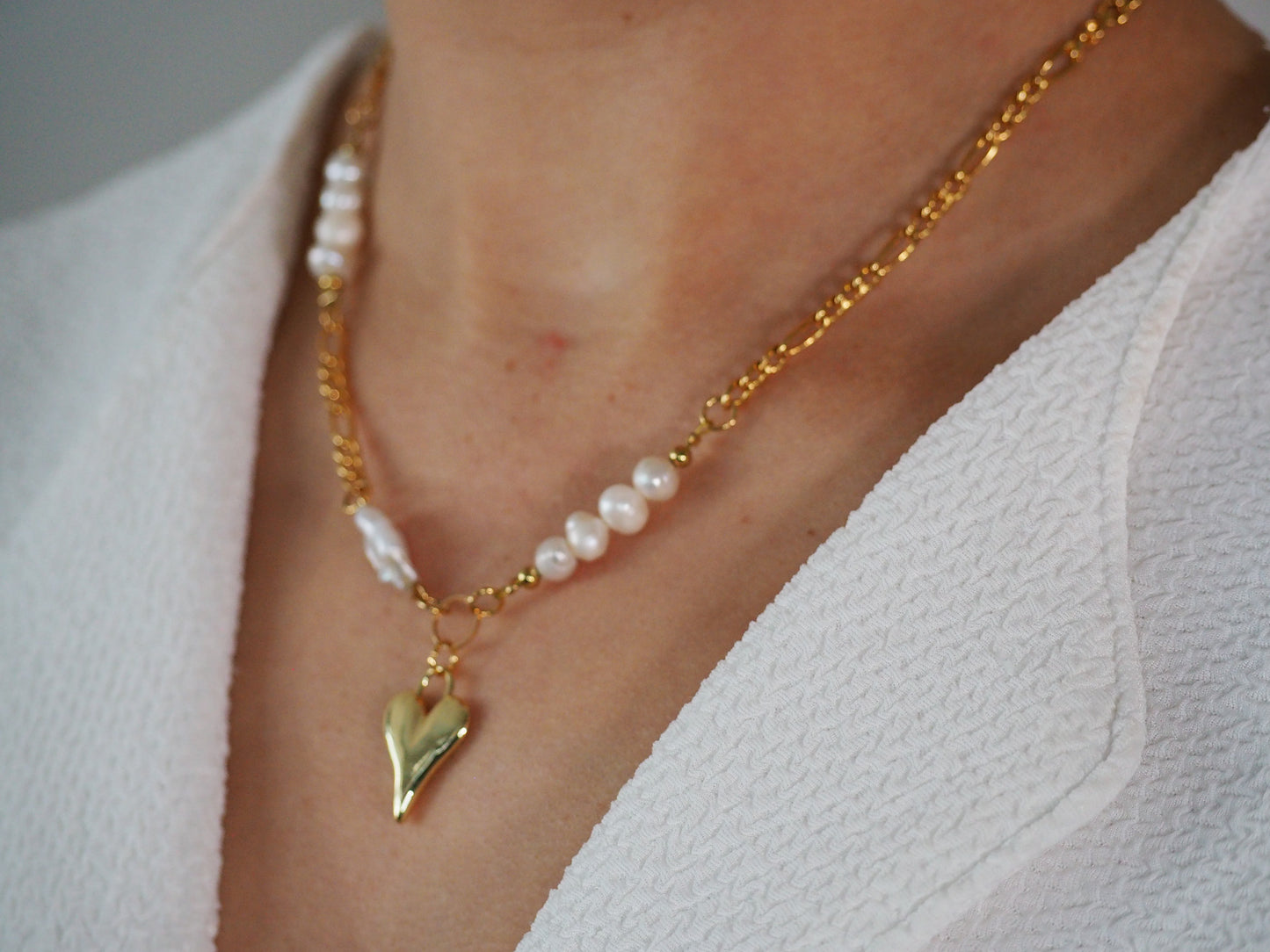 Heart Pendant Necklace with Water Fresh Pearls