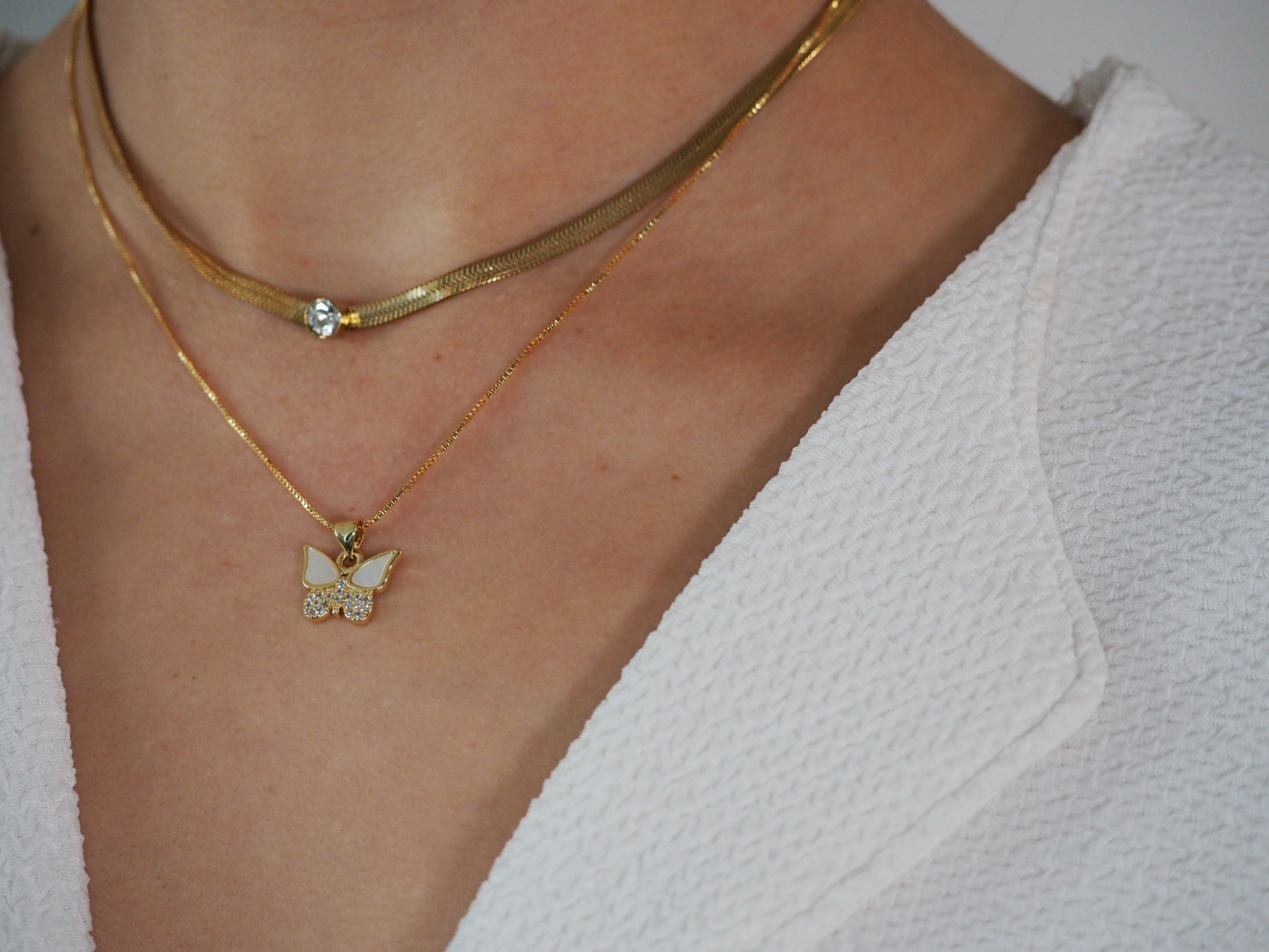 Snake Chain Jewel 18K Gold Plated Necklace – with Zircon Accents