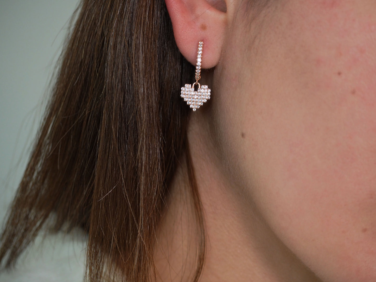 Huggies Rose Heart Sterling Silver 925 with White Zircons