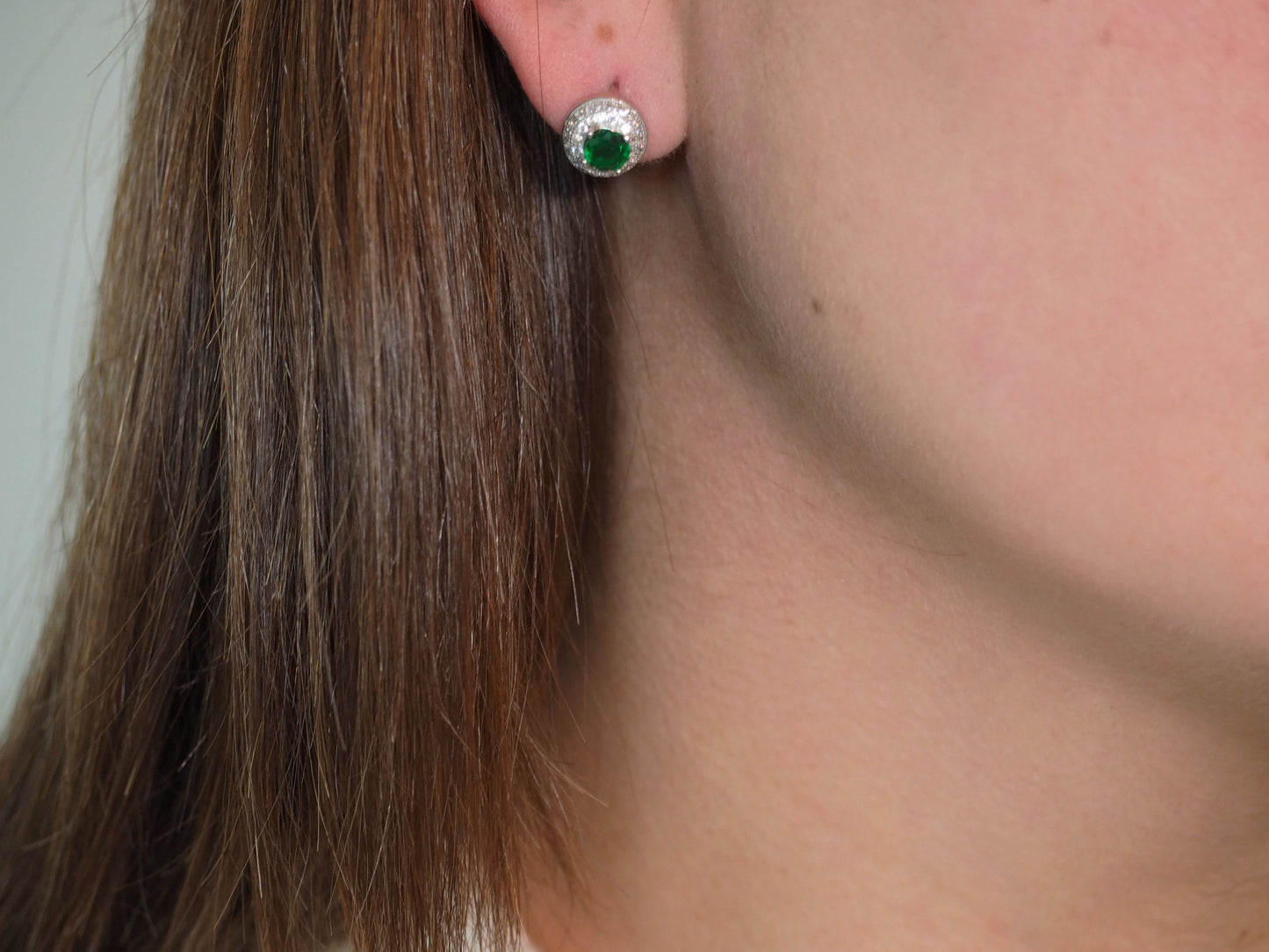 Green Huggies with Zirconia - Sterling Silver 925