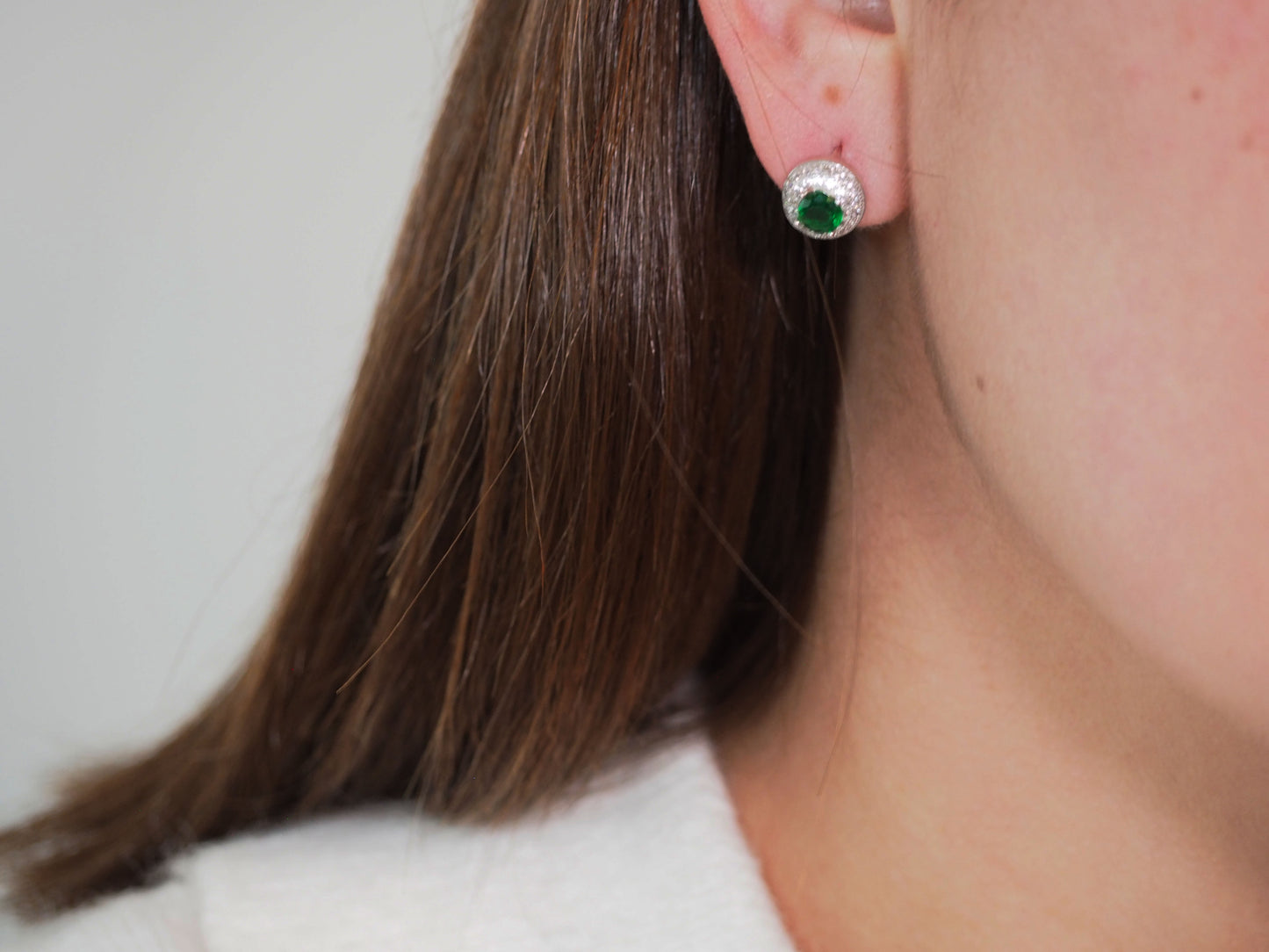 Green Huggies with Zirconia - Sterling Silver 925