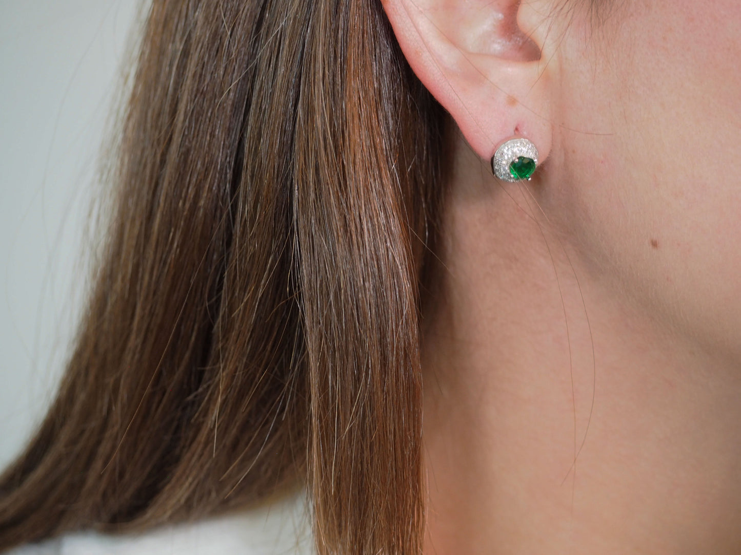 Green Huggies with Zirconia - Sterling Silver 925