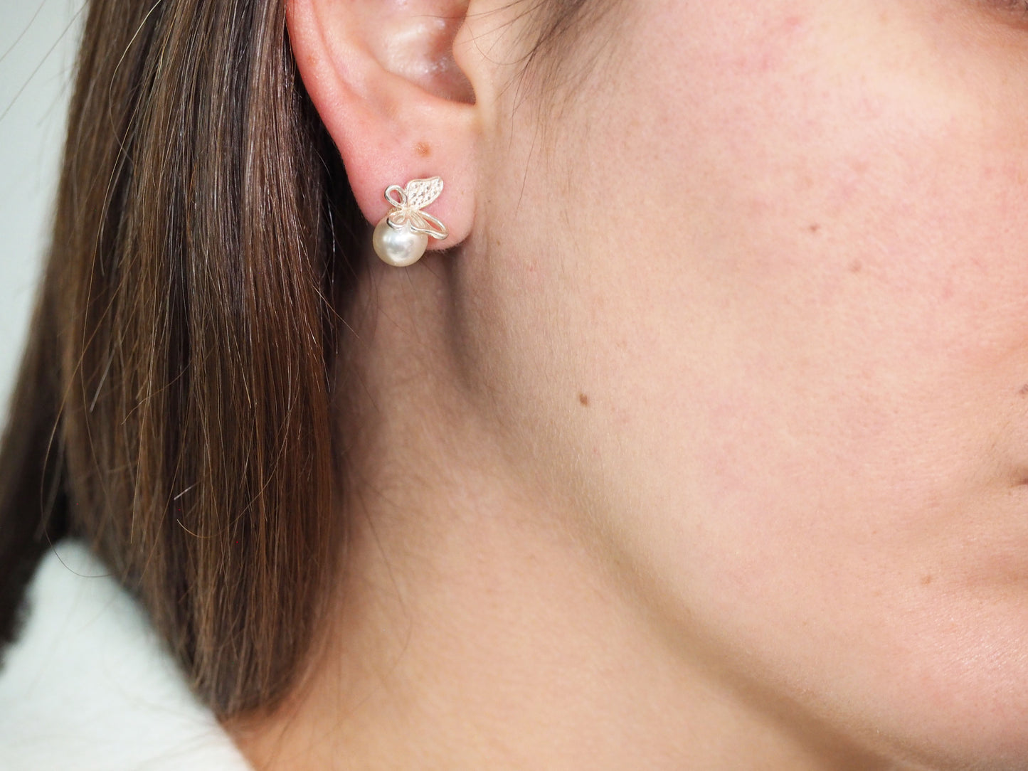 Pearl & Butterfly Earrings - Sterling Silver 925