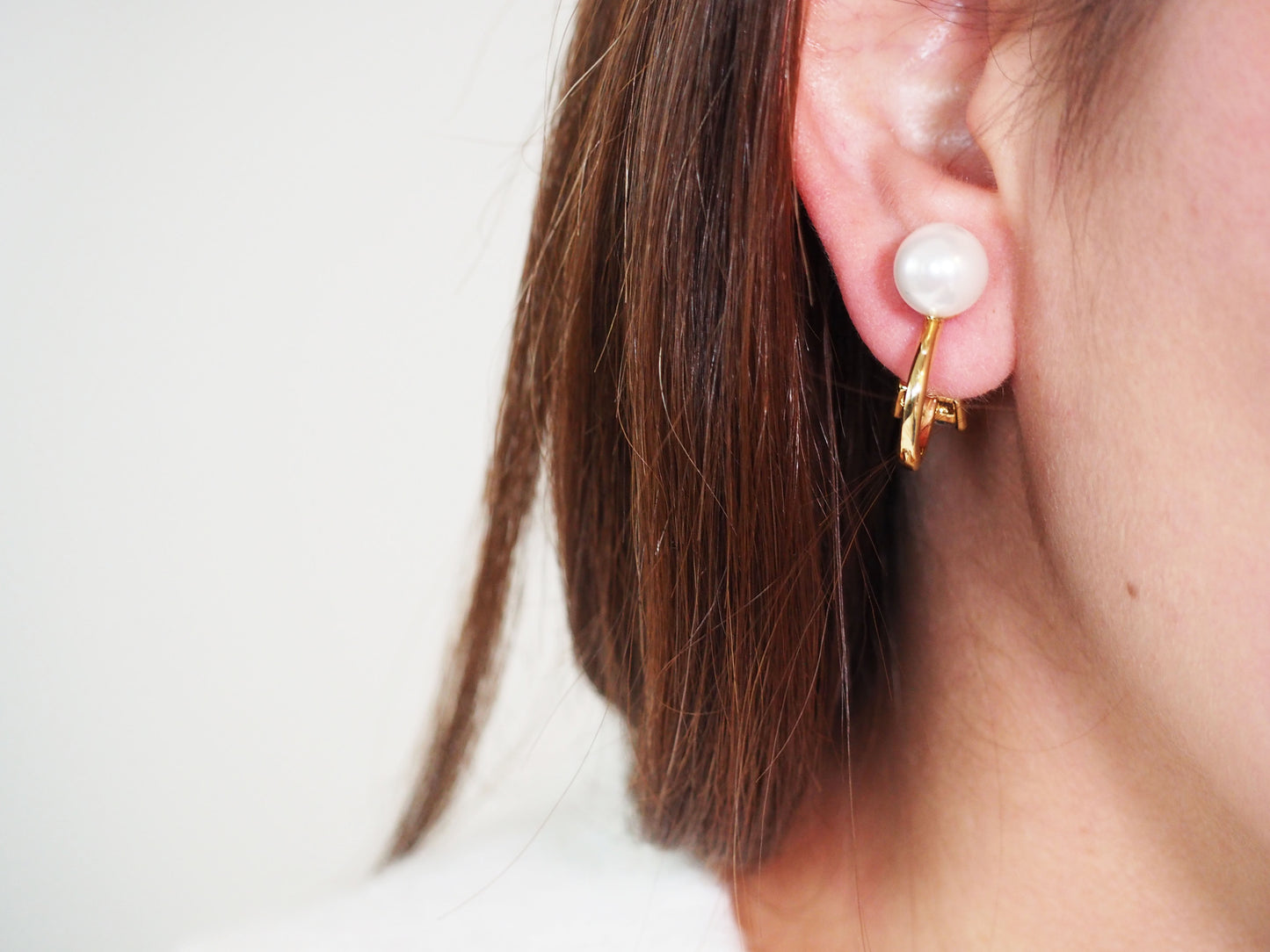 Huggies Zircon and Pearl Gold Plated 18k Earrings