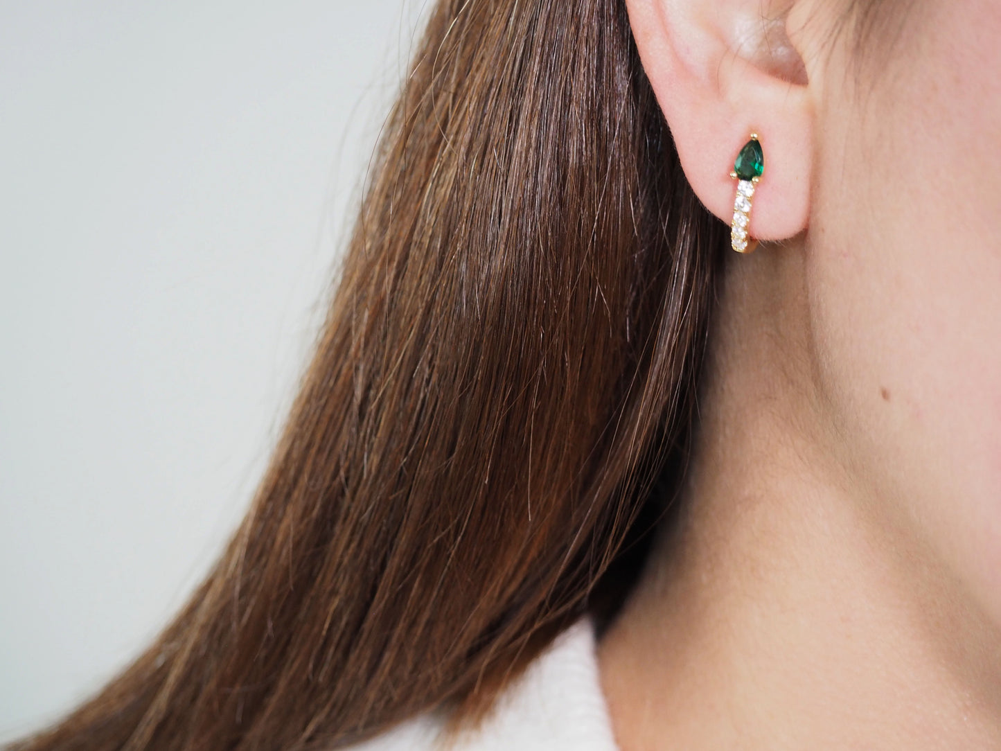 Green Zircons Huggies - Gold Plated 18k