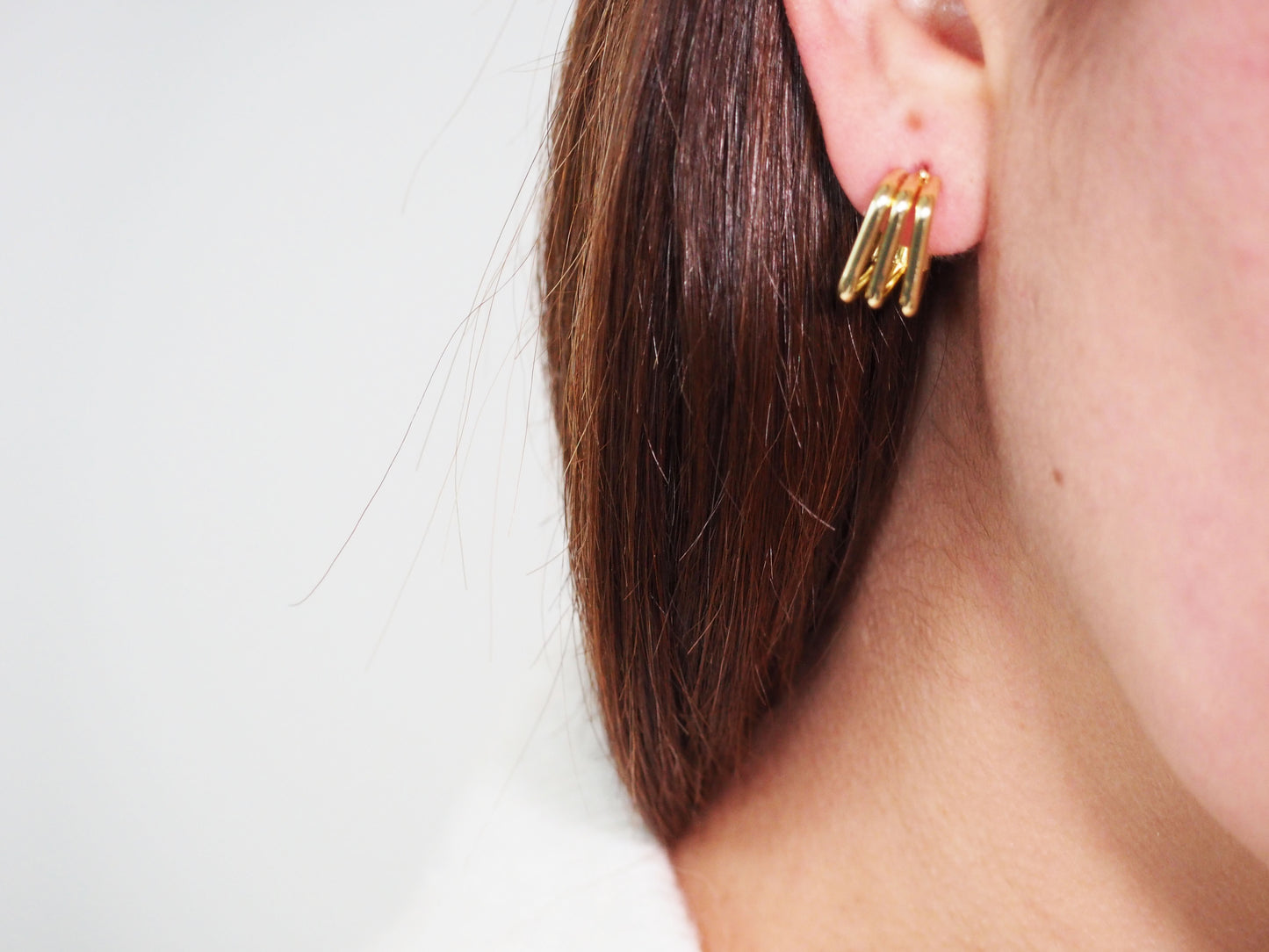 18k Gold Plated Triple Rings Square Earrings