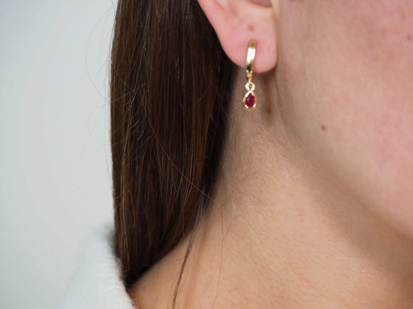18k Gold Plated Huggie with Drop Pink Zirconia