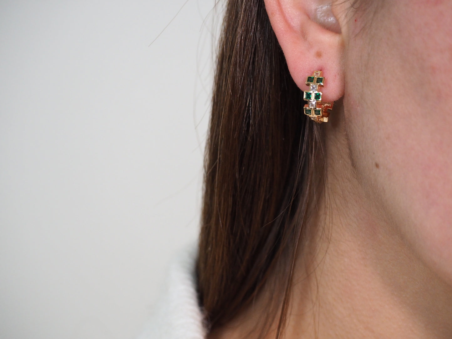 8k Gold Plated Huggie Earrings with Multi-Color Zirconia